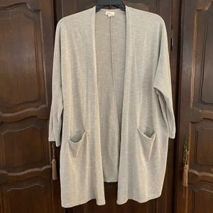 Donni. Lightweight knit long cardigan w pockets grey & ivory stripe OSFA EUC